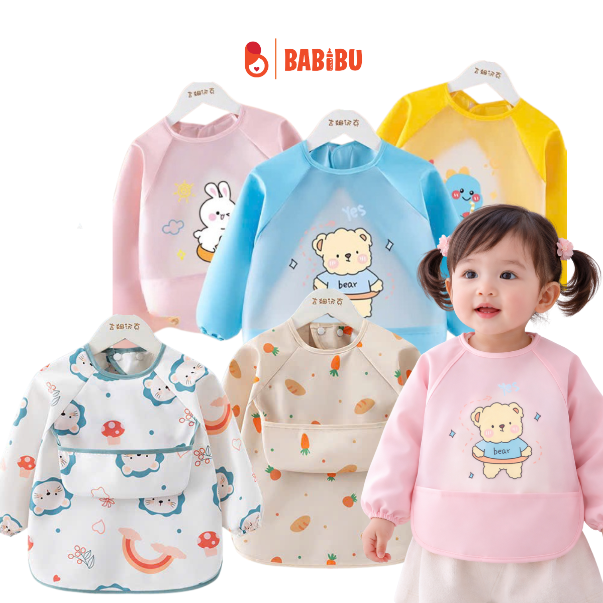 Yếm ăn dặm dài tay có máng cổ