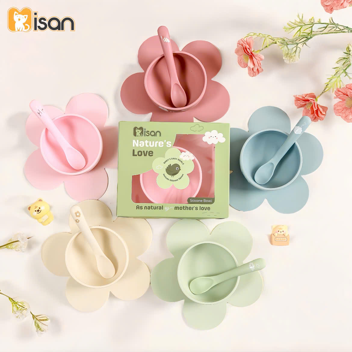 Misan bát hoa kem thìa silicon